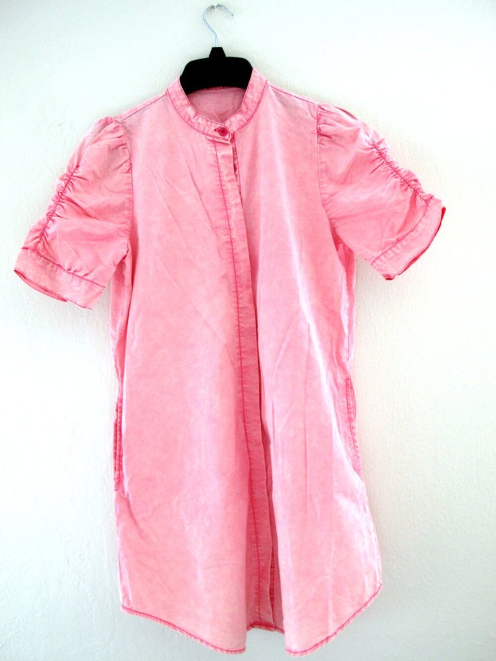 🆕 MAZIK Women's SMALL Button-Down Shirt PINK Short SHIRRED SLEEVES